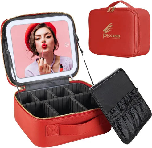 Travel Makeup Bag with Light Up Mirror, Cosmetic Organizer Bag