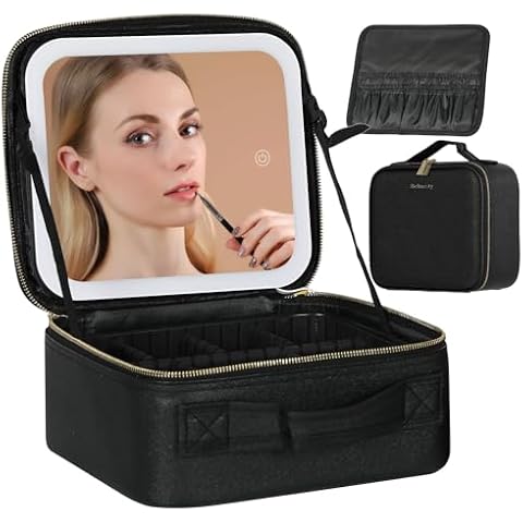 Travel Makeup Bag with Light Up Mirror, Cosmetic Organizer Bag