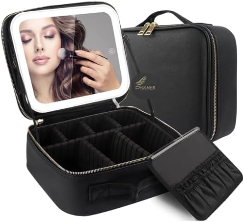 Travel Makeup Bag with Light Up Mirror, Cosmetic Organizer Bag