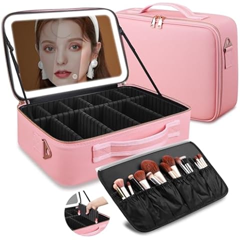 Travel Makeup Bag with Light Up Mirror, Cosmetic Organizer Bag