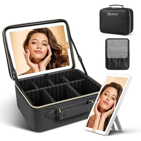 Travel Makeup Bag with Light Up Mirror, Cosmetic Organizer Bag