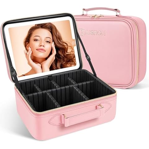 Travel Makeup Bag with Light Up Mirror, Cosmetic Organizer Bag