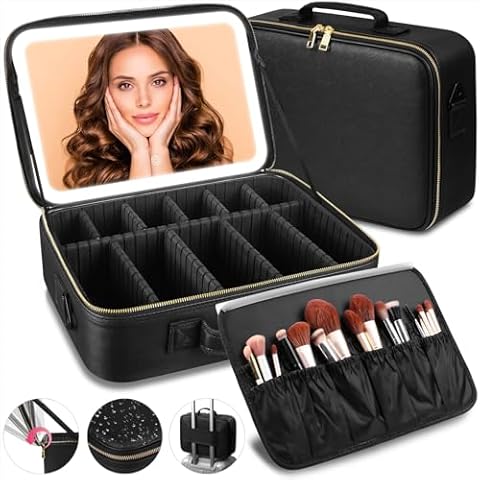 Travel Makeup Bag with Light Up Mirror, Cosmetic Organizer Bag