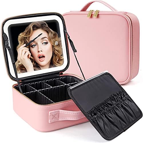 Travel Makeup Bag with Light Up Mirror, Cosmetic Organizer Bag