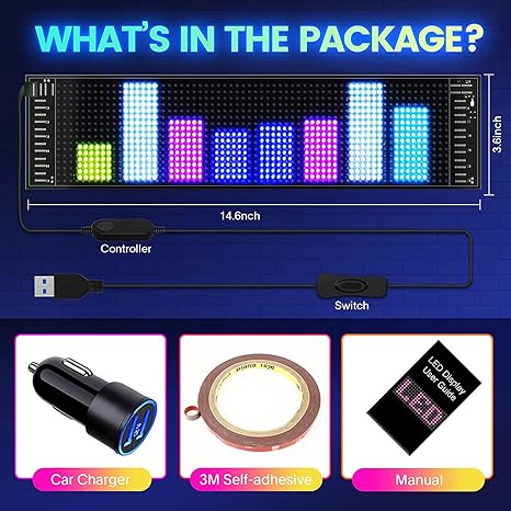 LED Car Sign 92*374mmFlexible LED Matrix Panel 5V USB RGB Digital Sign Bluetooth APP Control