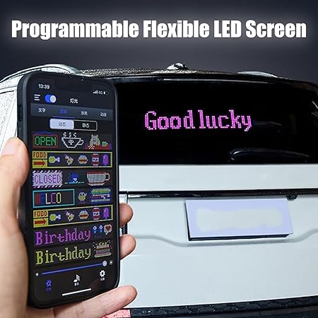 LED Car Sign 92*374mmFlexible LED Matrix Panel 5V USB RGB Digital Sign Bluetooth APP Control