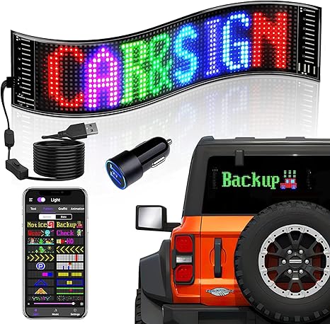 LED Car Sign 92*374mmFlexible LED Matrix Panel 5V USB RGB Digital Sign Bluetooth APP Control