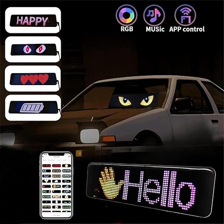 LED Car Sign 92*374mmFlexible LED Matrix Panel 5V USB RGB Digital Sign Bluetooth APP Control