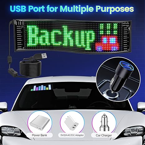 LED Car Sign 92*374mmFlexible LED Matrix Panel 5V USB RGB Digital Sign Bluetooth APP Control